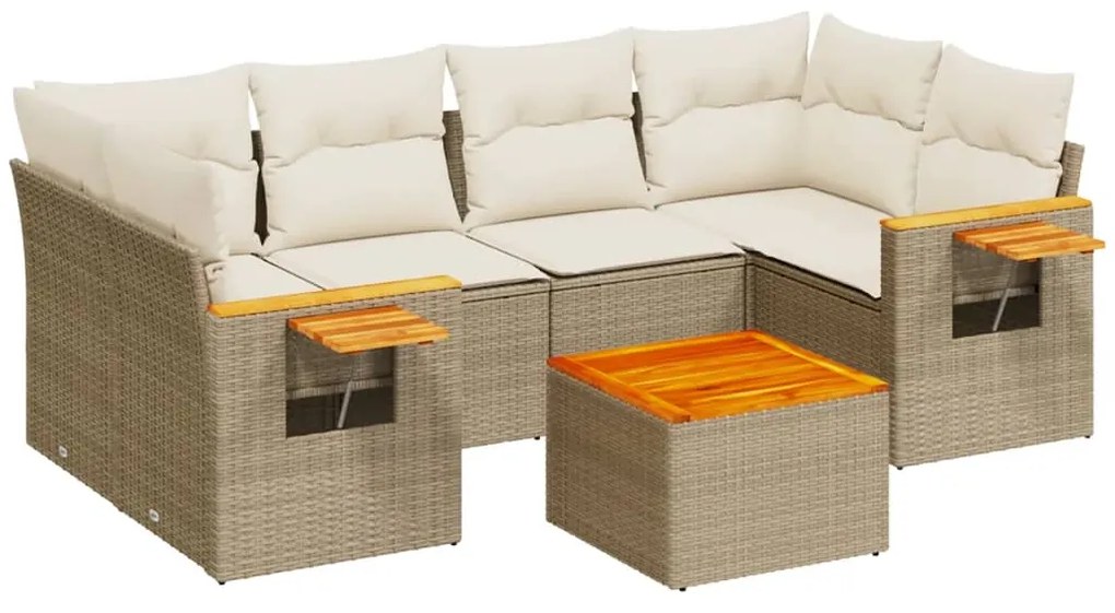 Set Divani da Giardino 7 pz con Cuscini Beige in Polyrattan