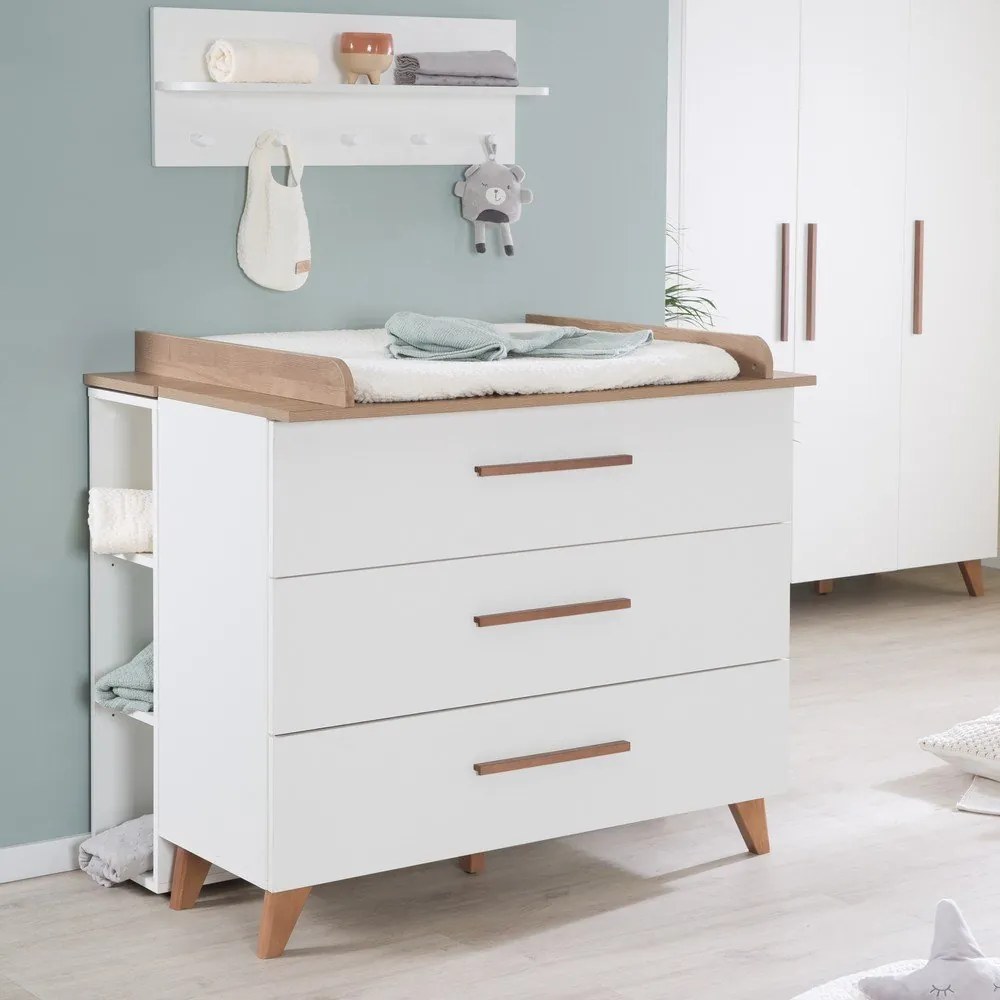 Cassettiera bassa per bambini in rovere con fasciatoio in bianco e naturale 110x98 cm - Roba