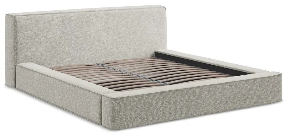 Letto matrimoniale imbottito grigio chiaro con contenitore e rete inclusi 160x200 cm Noho – Makamii