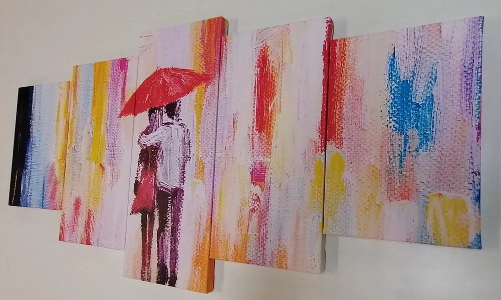 Quadri 5 pezzi – Passeggiata sotto la pioggia