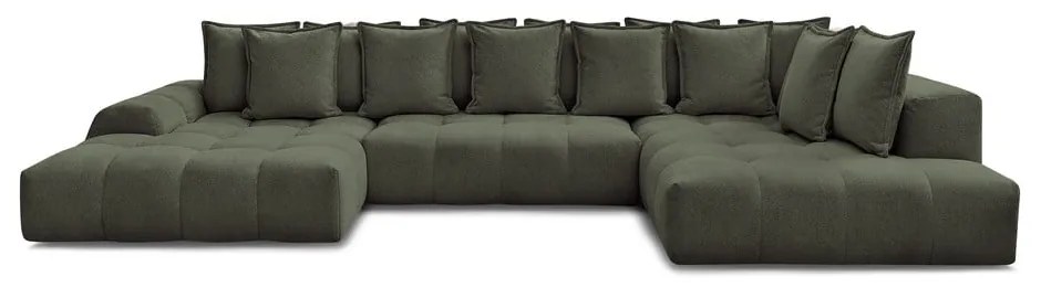 Divano angolare verde allungabile e con contenitore (penisola a destra/a U) con rivestimento in ciniglia Everest – Bobochic Paris