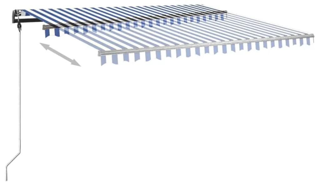 Tenda da Sole Retrattile Manuale con Pali 4x3 m Blu e Bianca