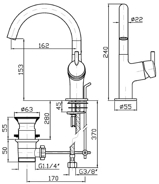 Miscelatore monocomando lavabo con aeratore e scarico cromo Zsb249 Simply beautiful Zucchetti