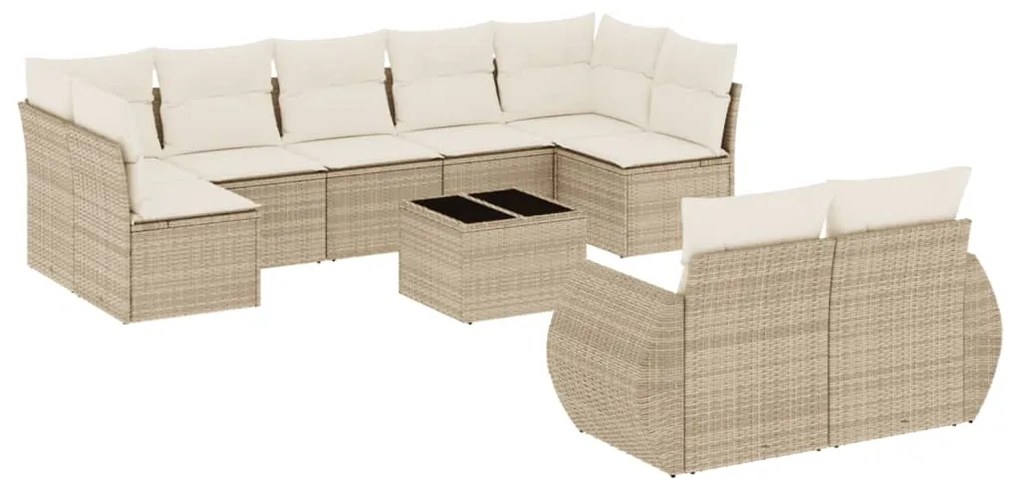 Set divano da giardino 10 pz con cuscini beige in polyrattan