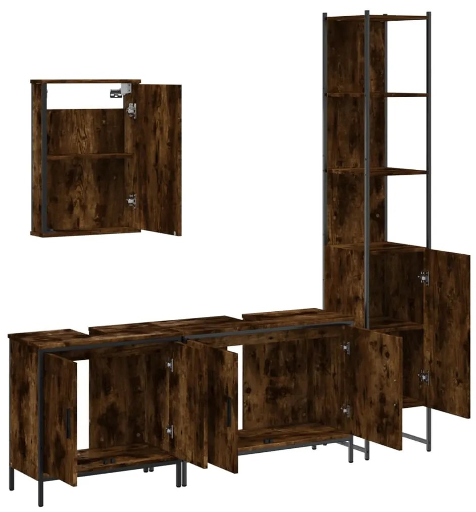 Set mobili da bagno 4 pz rovere fumo in legno multistrato