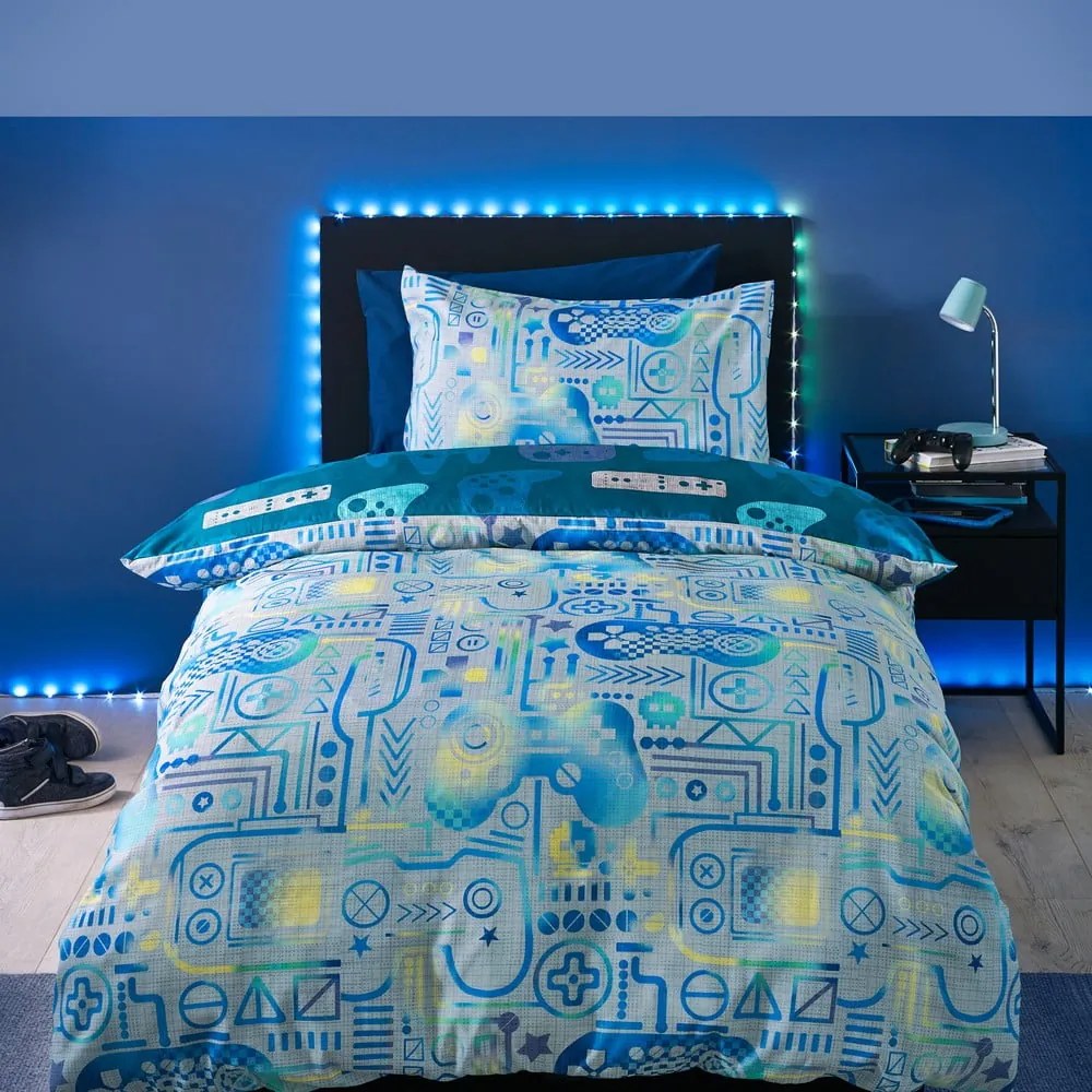 Biancheria da letto per bambini blu/grigia in microfibra per letto singolo 135x200 cm Gamer – Catherine Lansfield