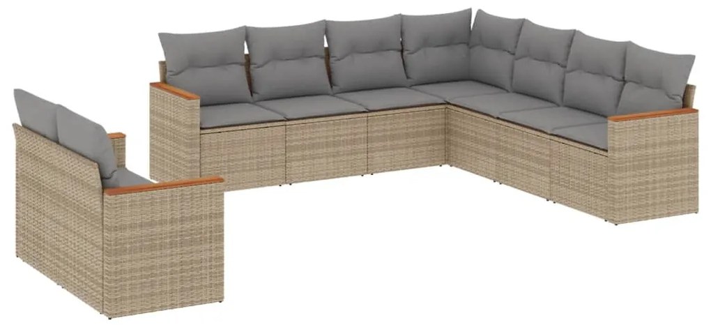 Set divano da giardino 9 pz con cuscini beige in polyrattan