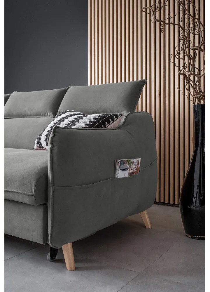 Divano letto angolare in velluto grigio chiaro (angolo sinistro) Sweet Harmony - Miuform