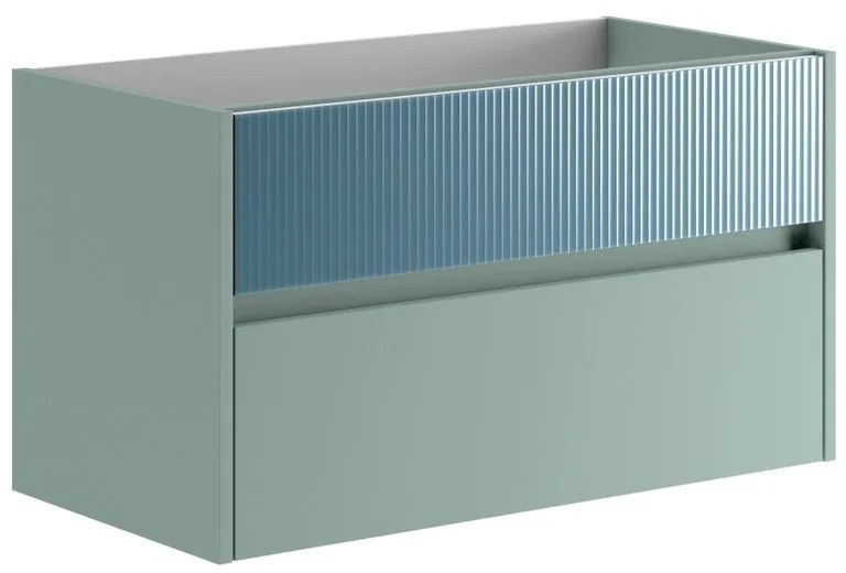 Mobile da bagno sospeso sotto lavabo L 89.5 x H 50 x P 45.5 cm verde laccato opaco, 2 cassetti VISOBATH Niwa