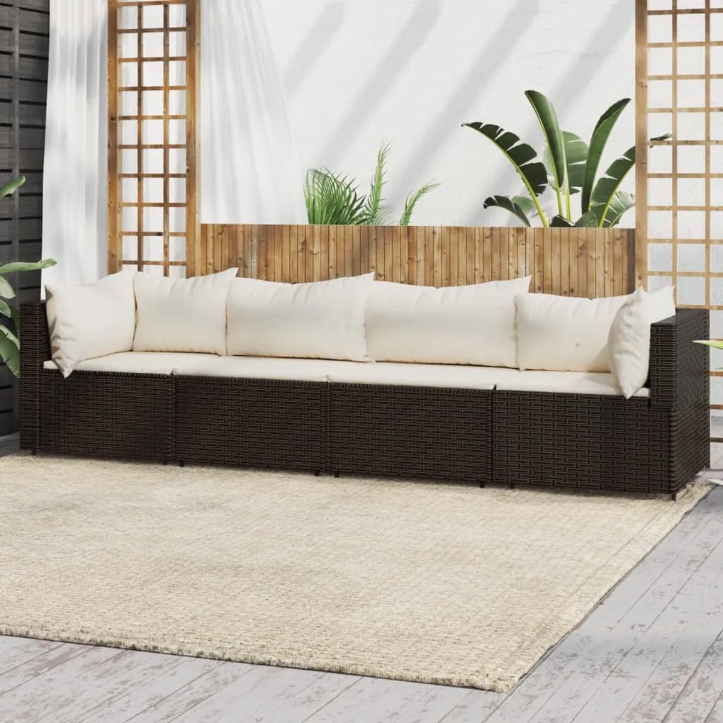 Set Mobili da Giardino 4 pz con Cuscini in Polyrattan Marrone