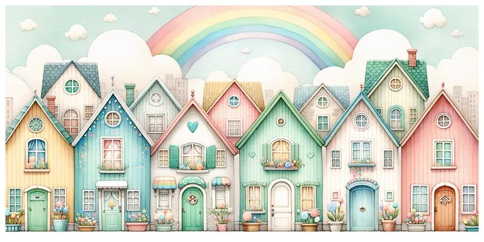 Quadro su tela – Strada da favola con allegro arcobaleno