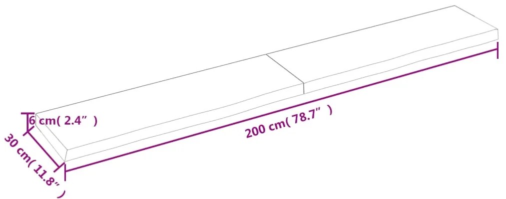 Ripiano muro grigio scuro 200x30x6 cm massello rovere trattato