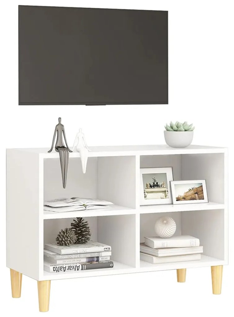 Mobile tv con gambe in legno massello bianco 69,5x30x50 cm