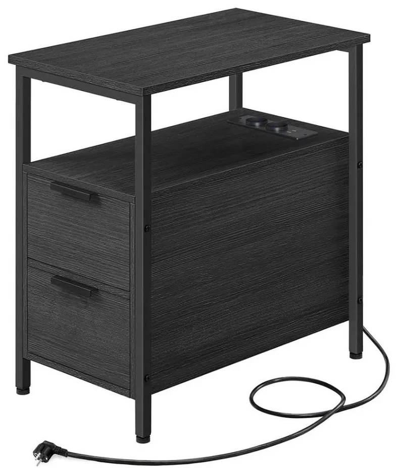 Comodino ROD nero con prese elettriche e porte USB integrate