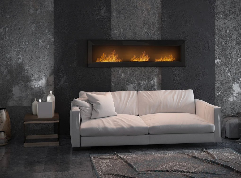 Camino a Bioetanolo da Parete/Incasso 180x49 cm Frame 1800 Nero con Vetro...