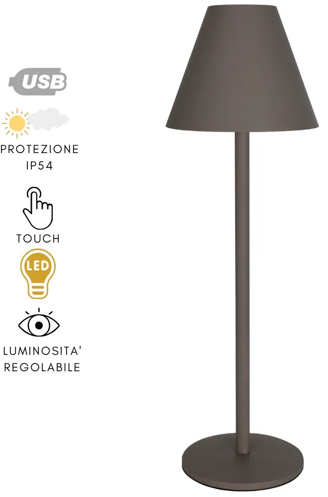 Lampada da Tavolo LED Ricaricabile, Touch Luce Calda Dimmerabile per Casa, Bar, Pub, Ristoranti - Tortora