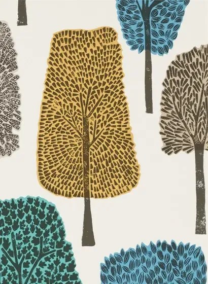 Baumtapete Cedar von Scion - Almond/ Cobalt/ Midnight