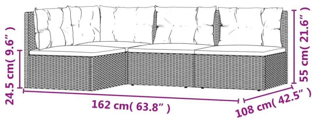 Set Divani da Giardino 4 pz con Cuscini in Polyrattan Grigio