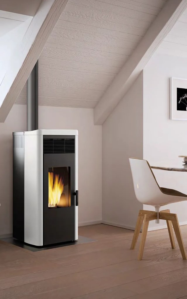 royal lea air 90 us stufa a pellet ad aria uscita fumi superiore 9kw serbatoio 17kg 53x54x116 cm in acciaio bianco