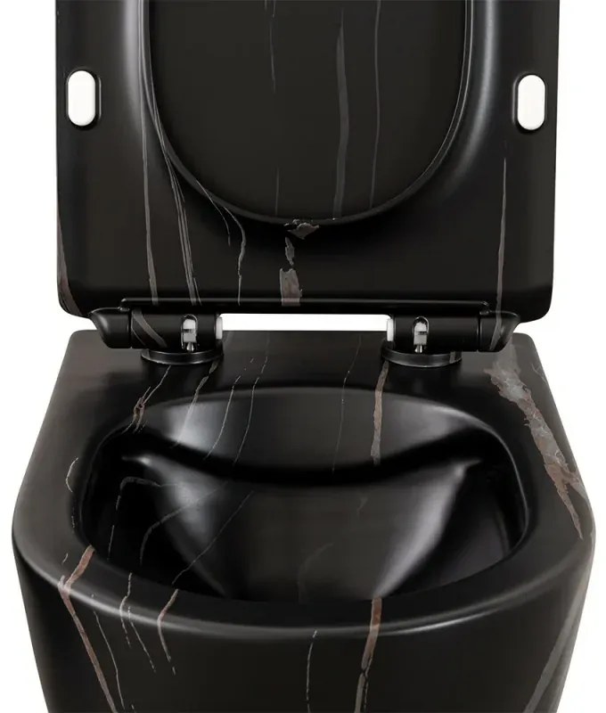 Sanitari sospesi Rimless effetto marmo nero con sedile Tokyo