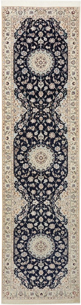 Nain Tappeto persiano 320 x 80 Blu (Iran) Annodato A Mano