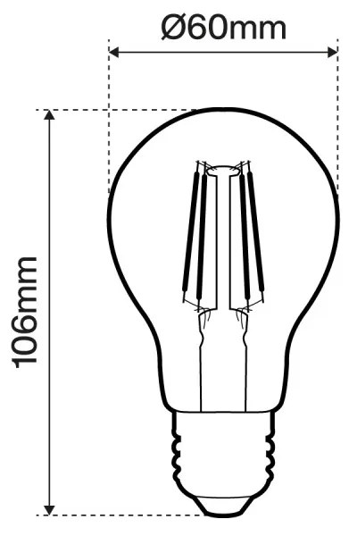 Lampada LED E27 da 4W a Filamento A60 150lm/W, No Flickering Colore  Bianco Caldo 2.700K