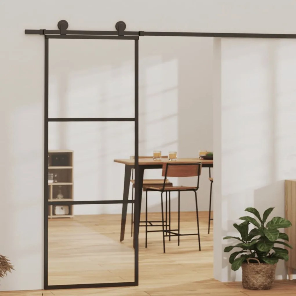 Porta Scorrevole İn Vetro Esg E Alluminio 76x205 Cm Nera /