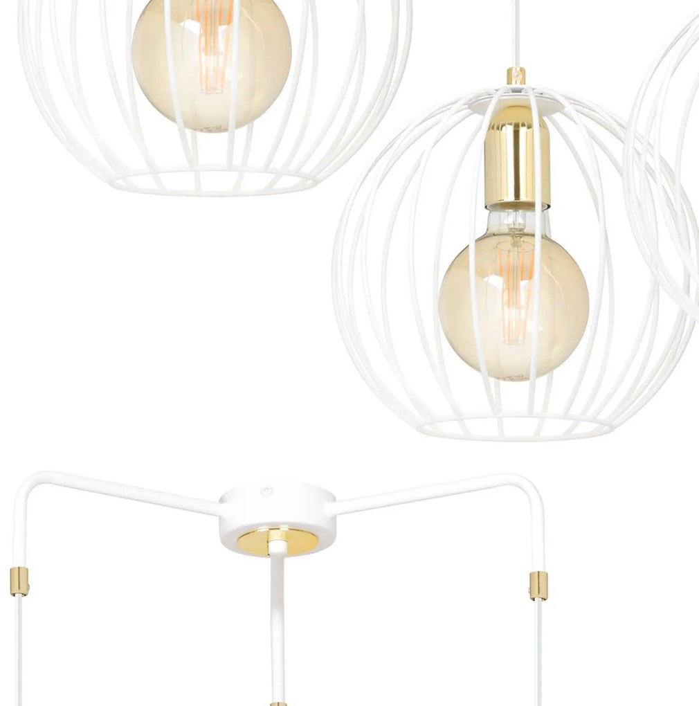 Lampadario Contemporaneo Omoikane Acciaio Bianco 3 Luci E27 Ip20