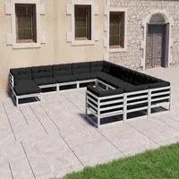 Set Divani da Giardino 12 pz Cuscini Bianchi Massello di Pino cod mxl 42565