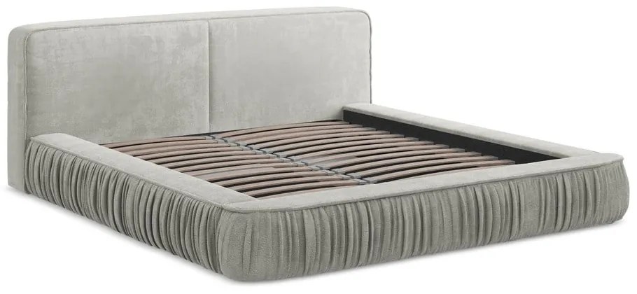 Letto matrimoniale imbottito grigio chiaro con contenitore e rete inclusi 180x200 cm Keoni – Makamii