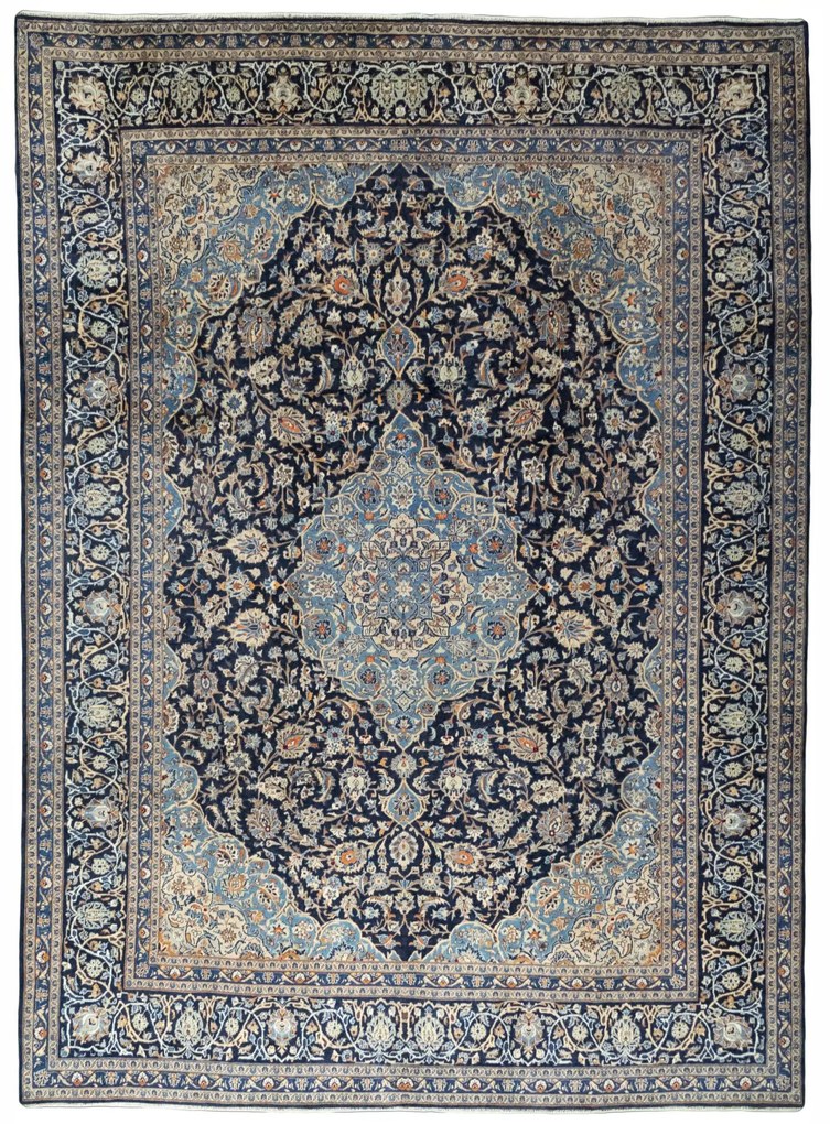 Kashmar Tappeto 410x300 Blu (Iran) Annodato A Mano