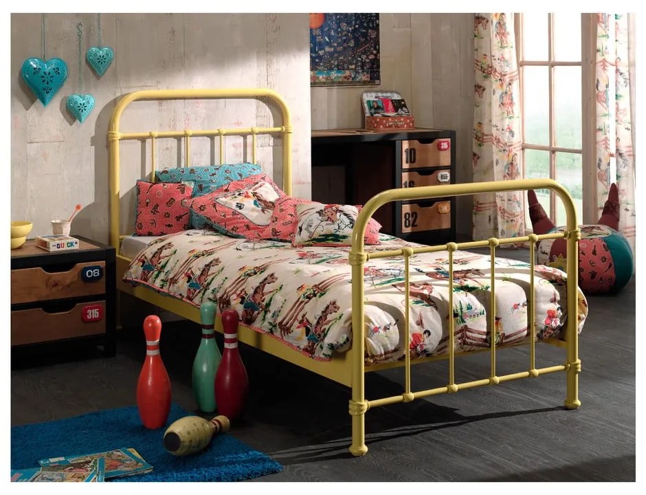 Letto per bambini in metallo giallo, 90 x 200 cm New York - Vipack