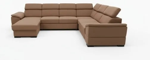 Divano letto angolare a U GRANADA con angolo universale e vano contenitore, marrone