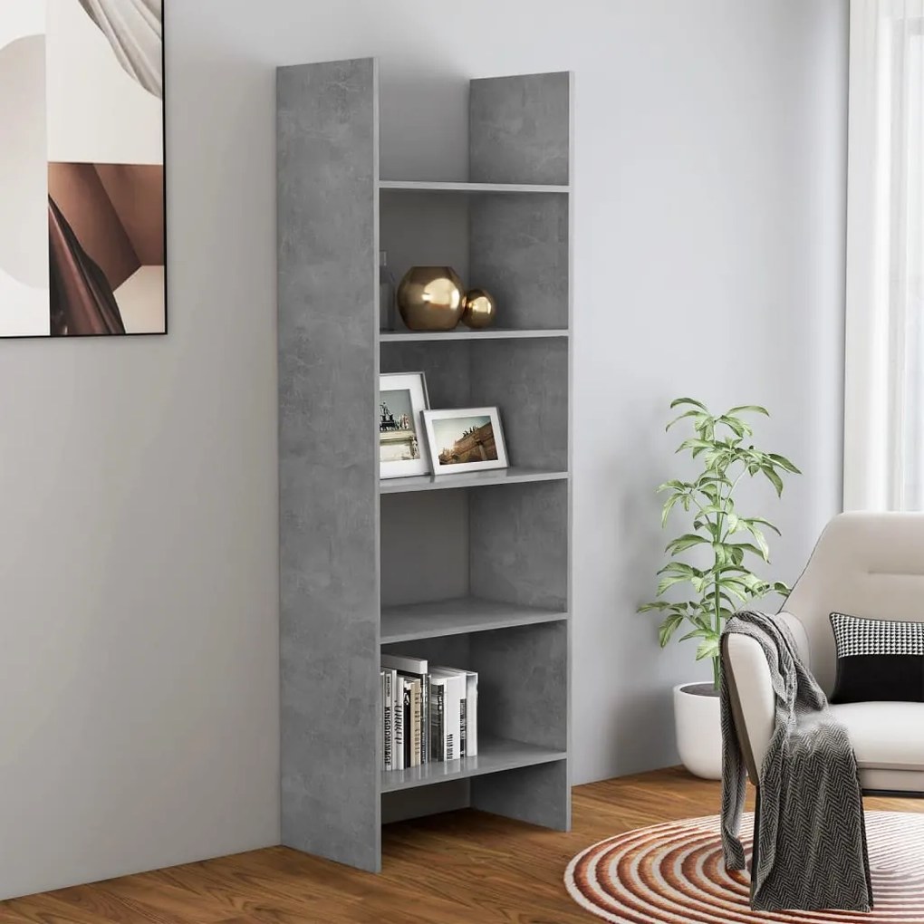 Libreria Grigio Cemento 60x35x180 Cm İn Legno Multistrato /