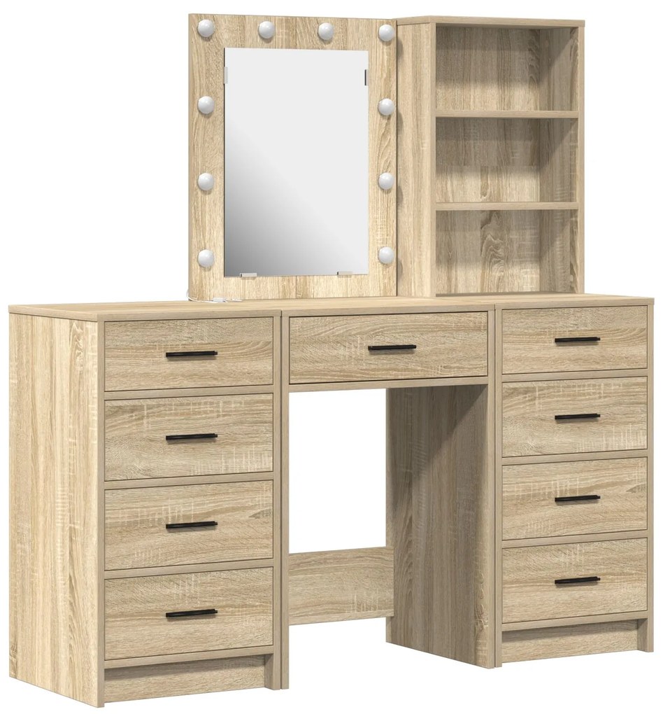 Set da toeletta di 3 pezzi vitaxl con led in legno ingegnerizzato rovere sonoma