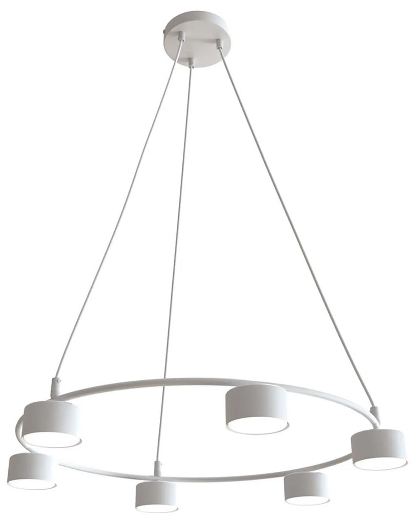 Lampadario Moderno 6 Luci Starlit In Acciaio Bianco Ad Anello E Cilindri