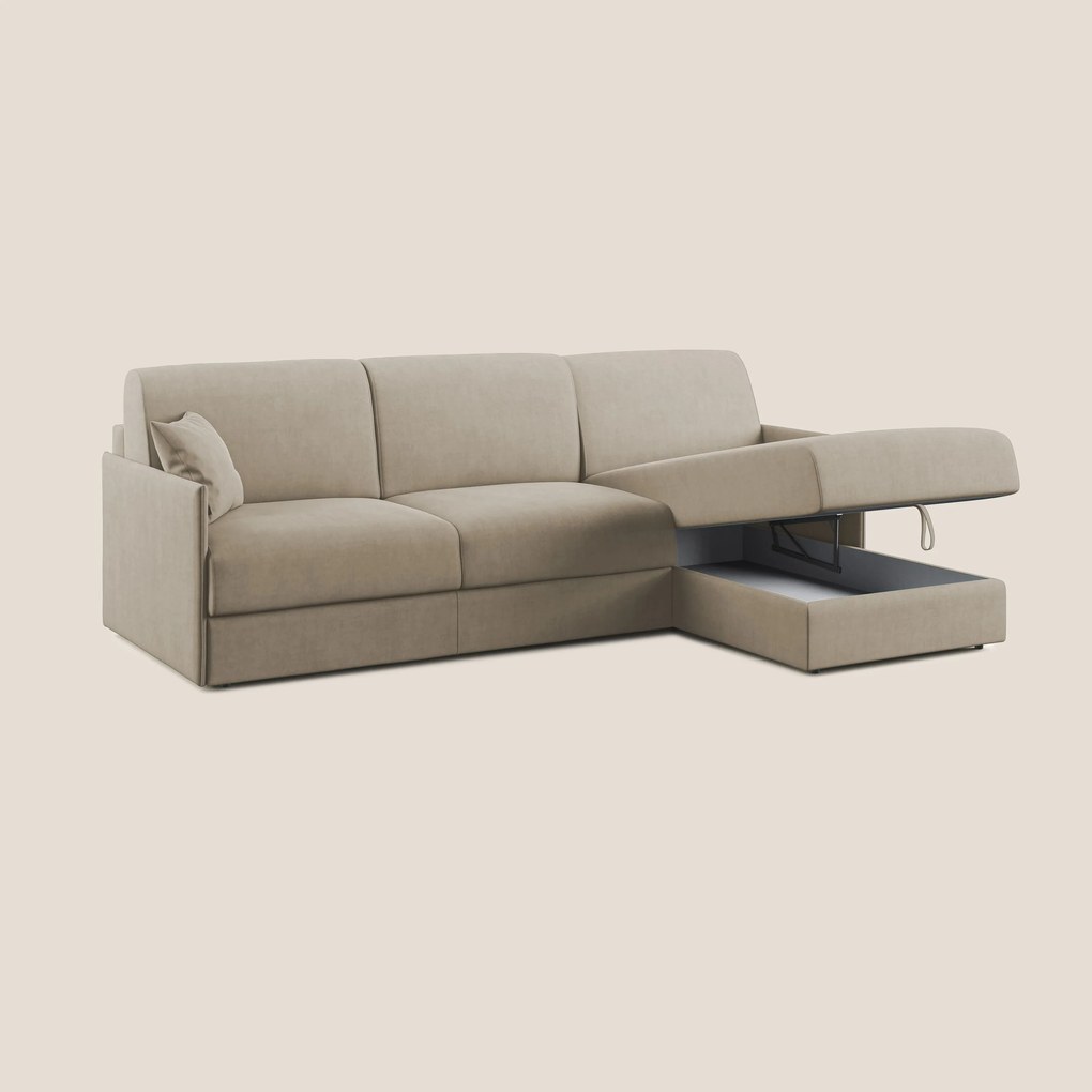 Evans Divano letto angolare con penisola in morbido tessuto impermeabile T02 beige