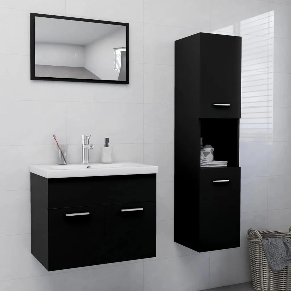Set Mobili Da Bagno Nero İn Legno Multistrato /