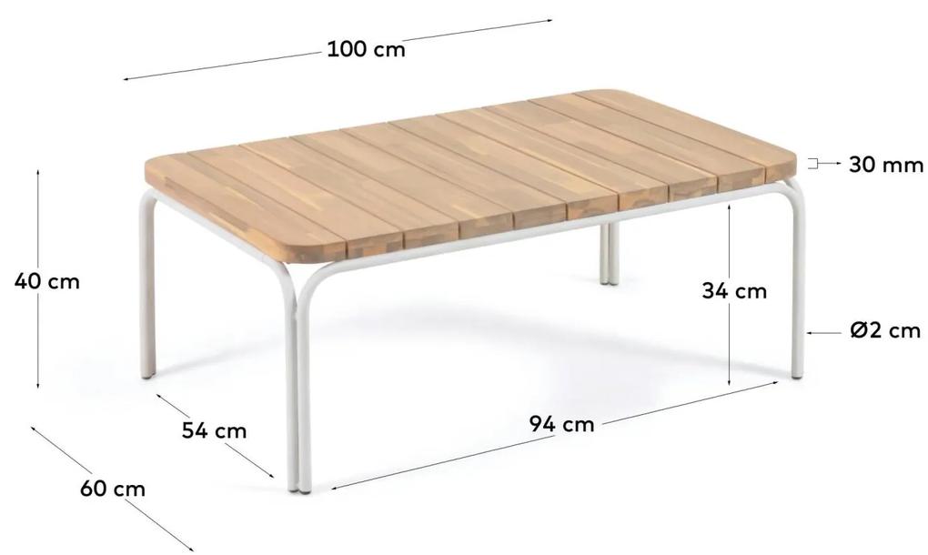 Kave Home - Tavolino da salotto Cailin in legno massello acacia gambe acciaio bianco 100x60cm FSC100%