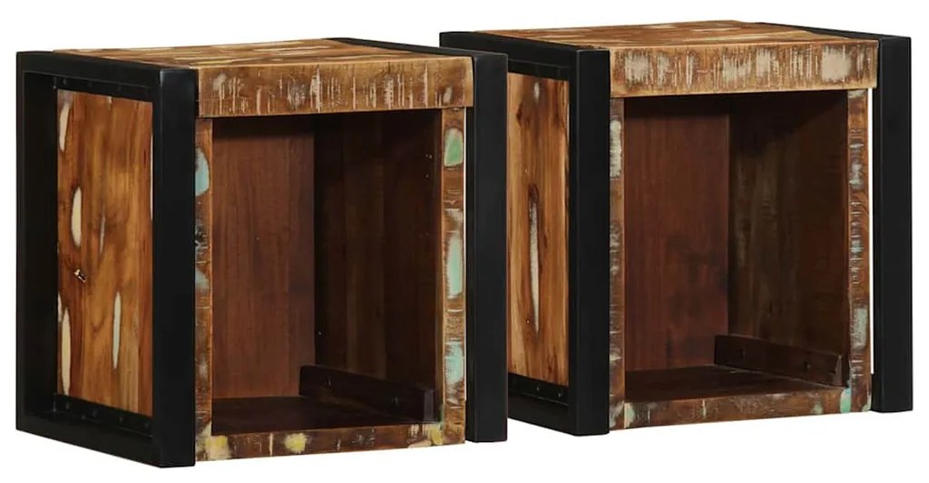 Comodini 2 Pz Multicolore 40x35x40cm İn Legno Massello Recupero /