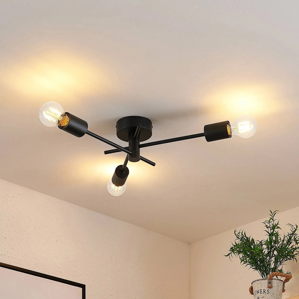 Plafoniera soffitto Cerros Lindby, dimmerabile, Nero, Soggiorno / Sala da pranzo, Metallo, Moderno, Plafoniera