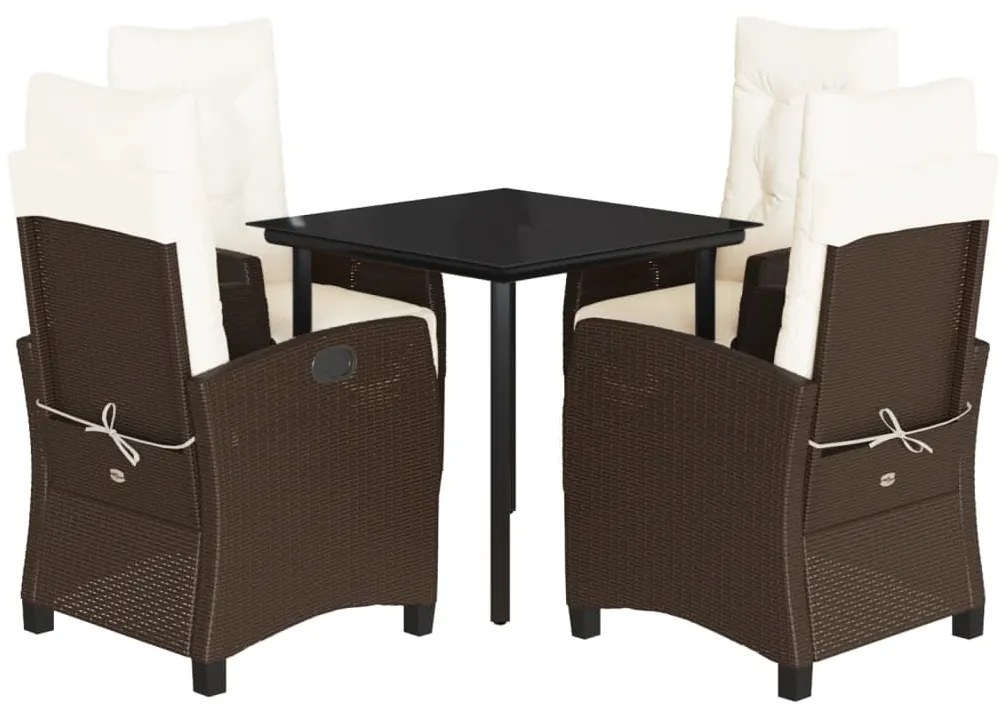 Set da Pranzo da Giardino 5pz con Cuscini in Polyrattan Marrone