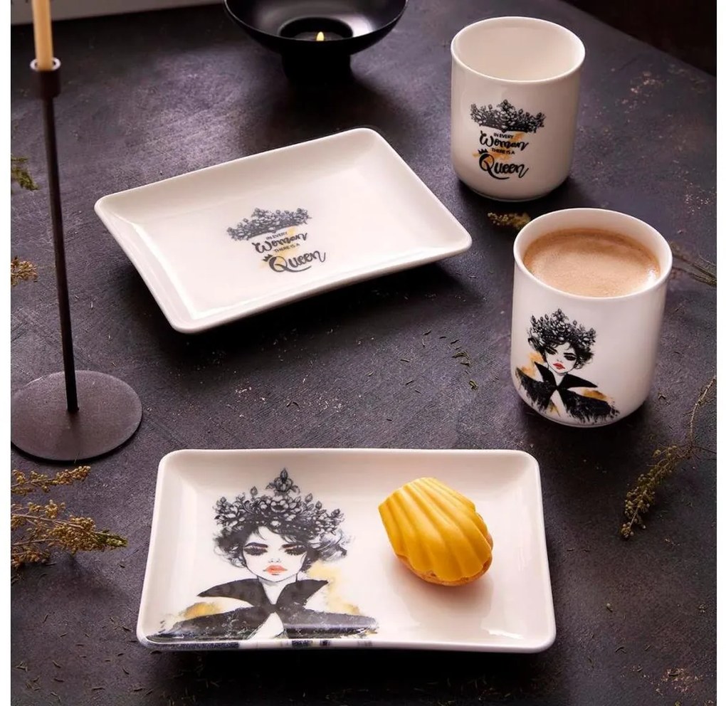 Set da tavola 4 pezzi nero/bianco/porcellana