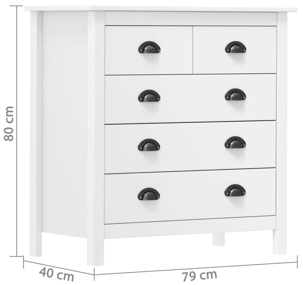 Credenza Hill Bianca 79x40x80 cm in Legno Massello di Pino