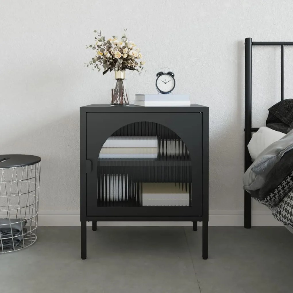Comodino Nero 50x35x60 Cm Vetro E Acciaio /