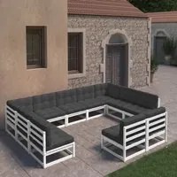 Set Divani da Giardino 11pz con Cuscini Massello di Pino Bianco cod mxl 44581