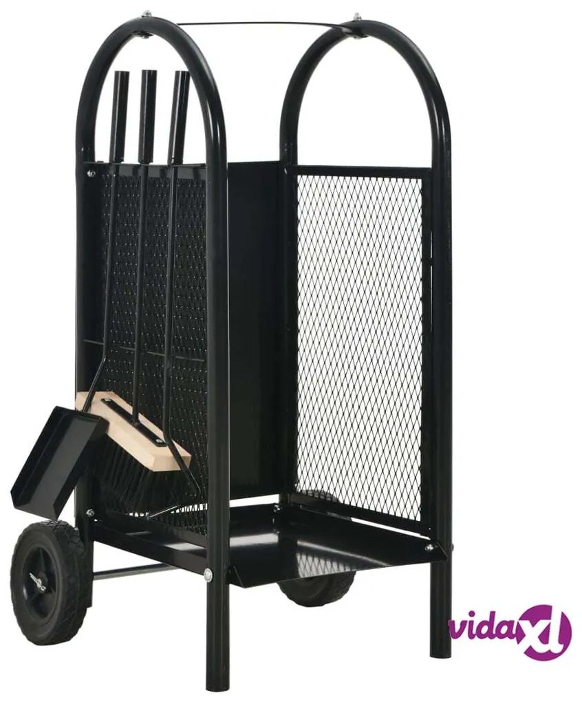 vidaXL Carrello per Legna da Ardere Nero 30x35x81 cm Acciaio
