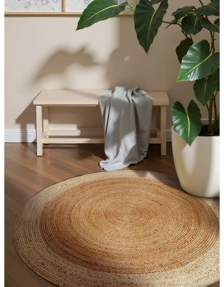 Tappeto rotondo di colore naturale in iuta reversibile e tessuto a mano ø 100 cm Jutta Gold – Hanse Home