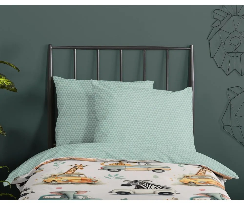 Set copripiumino e federa da bambini verde/beige in cotone per letto singolo 140x200 cm Gogo – Good Morning