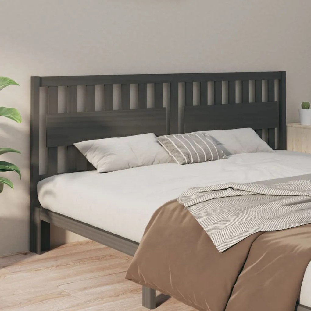 Testiera Per Letto Grigia 205,5x4x100 Cm Legno Massello Di Pino /